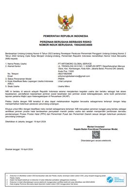 SK Kemenkumham PT Artomoro Global Service