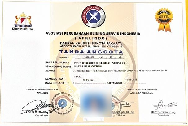 Tanda Anggota APKLINDO PT Artomoro Global Service