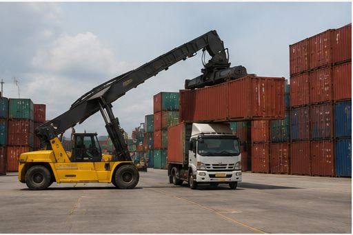 Reach stacker menata kontainer